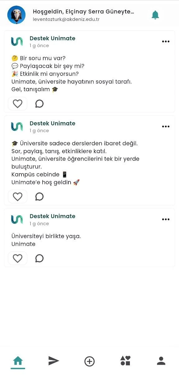 UniMate Uygulama Ekranı 1